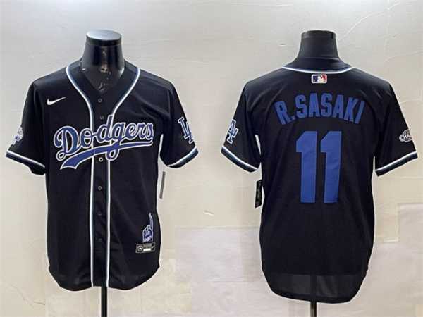 Men%27s Los Angeles Dodgers #11 Roki Sasaki Black 2024 World Series Champions Limited Stitched Jersey